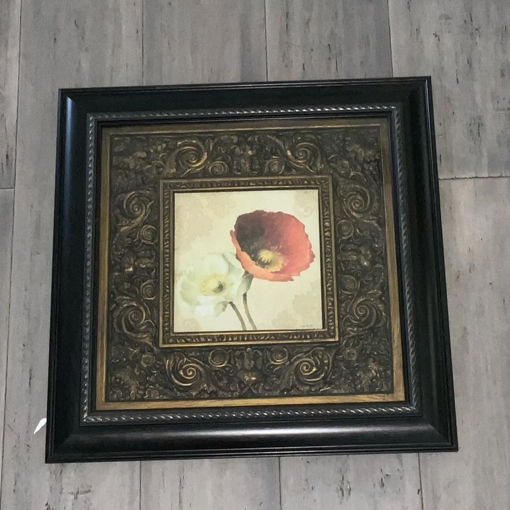 Pair Of Peonies Matted Framed Pictures~Antique Bronze & Brown Frames~Traditional